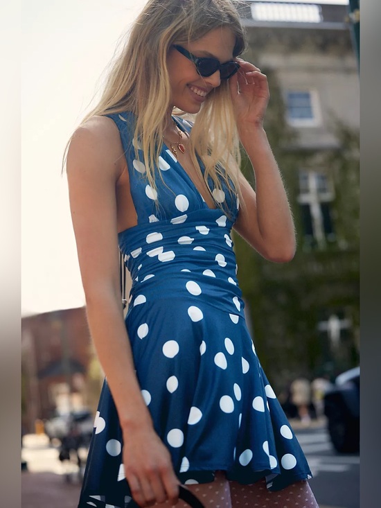 Free People Dresses & Skirts - Free People Blue Polka Dot Midi Dress